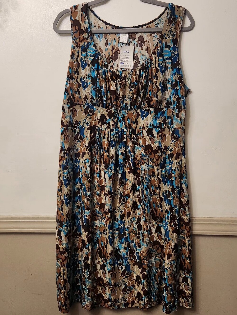 Blue and Brown Printed Sleeveless Dress Petite Xl